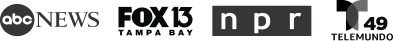 ABC news, Fox 13, npr, and telemundo logos.