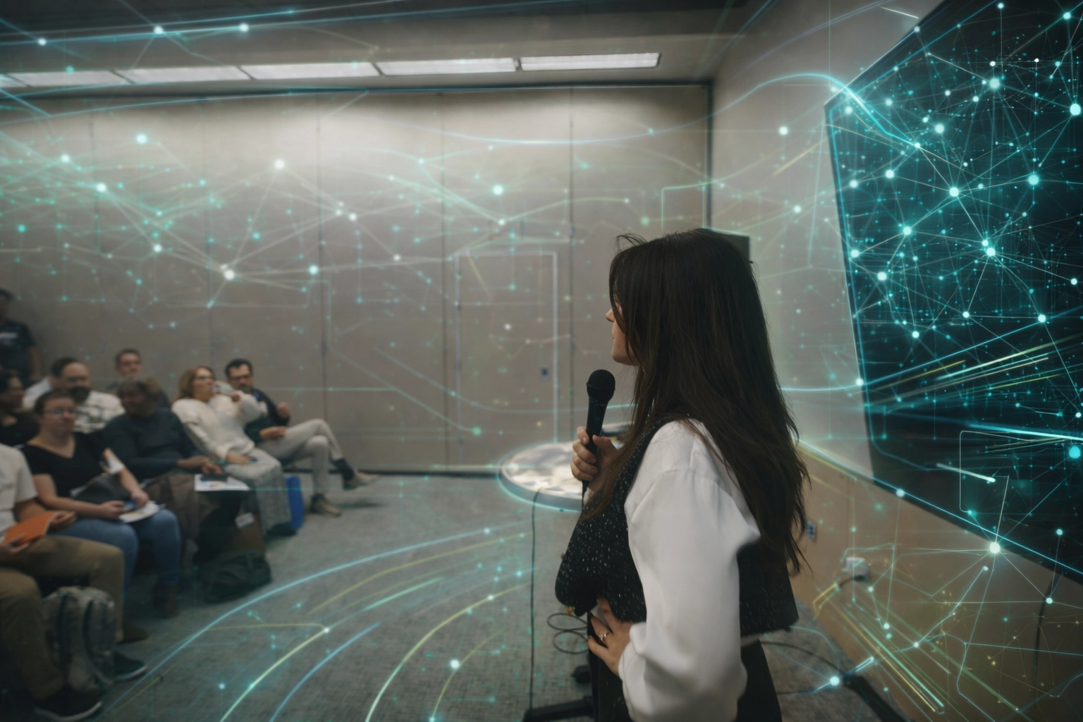 An Austin Public Relations consultant speaks on social media, crisis management, and press releases with digital graphics overlay.