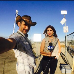 Marin Richardson reporting on location for NBC4 Los Angeles as a broadcast journalist, before founding Disrupt PR