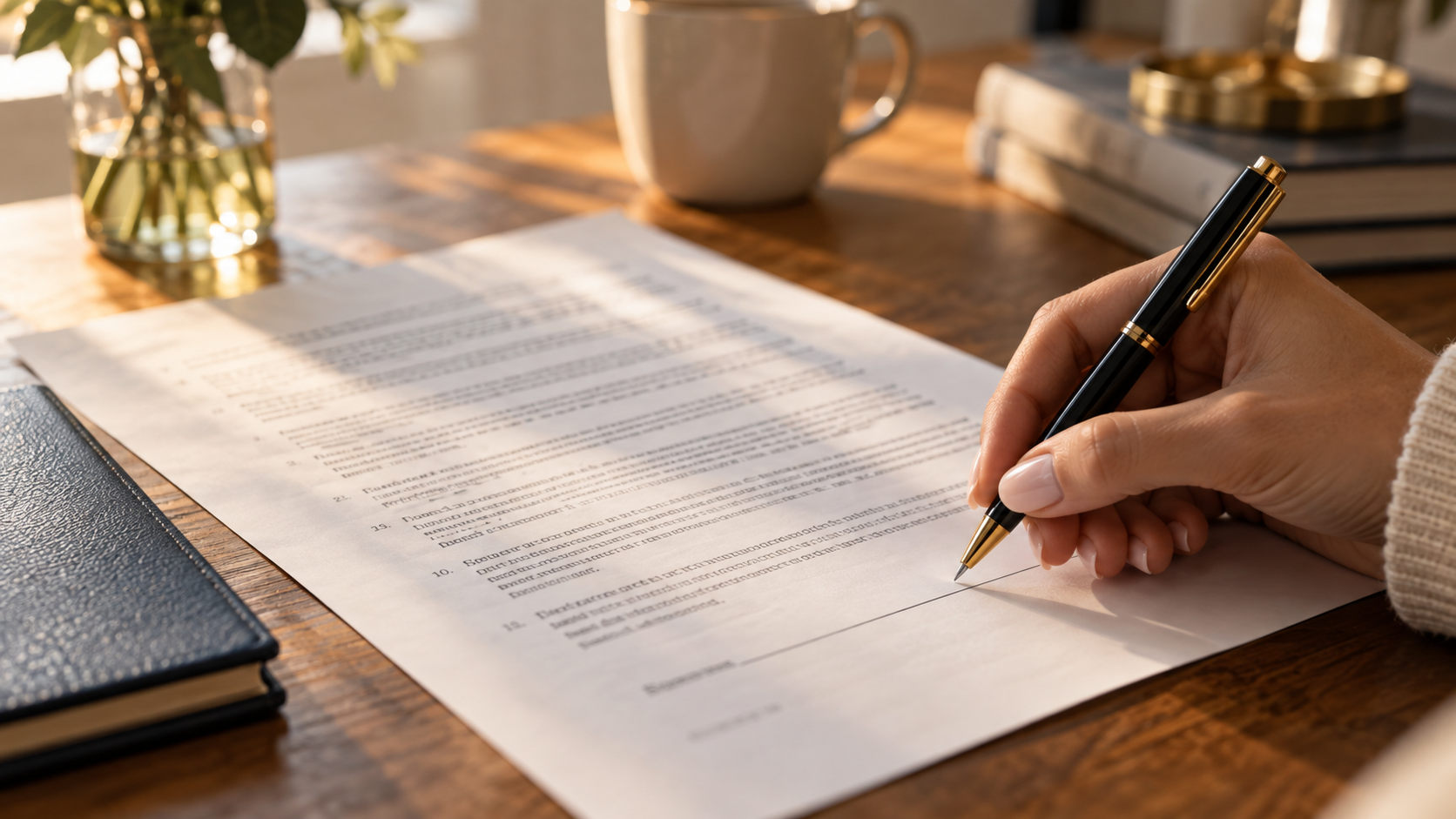 Close-up of a contract being signed, representing key terms founders should check before signing a PR agency agreement